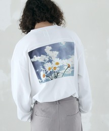 フラワー フォト グラフィック バックプリント 長袖 Tシャツ