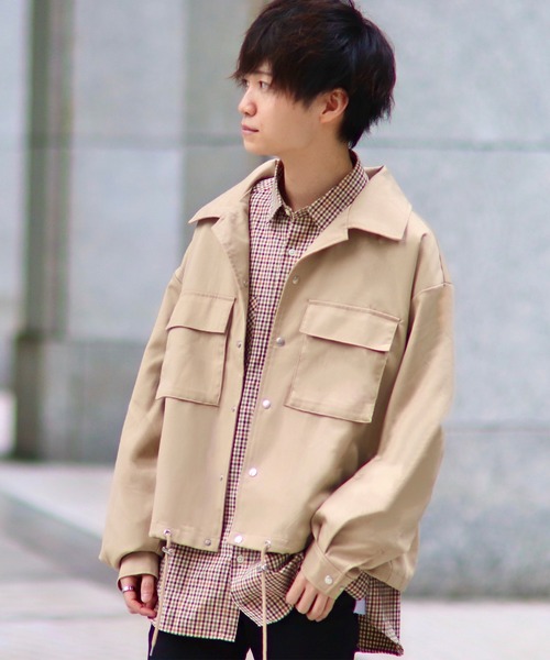 anown（アノン）の「フロントポケット袖ボリューム CPO オーバーサイズ ドロップショルダー ジャケット【ファッションインフルエンサーこめ×anown 限定コラボ】（ブルゾン・メンズ・ブラック/ベージュ/チェック・M/L）」の3枚目の写真