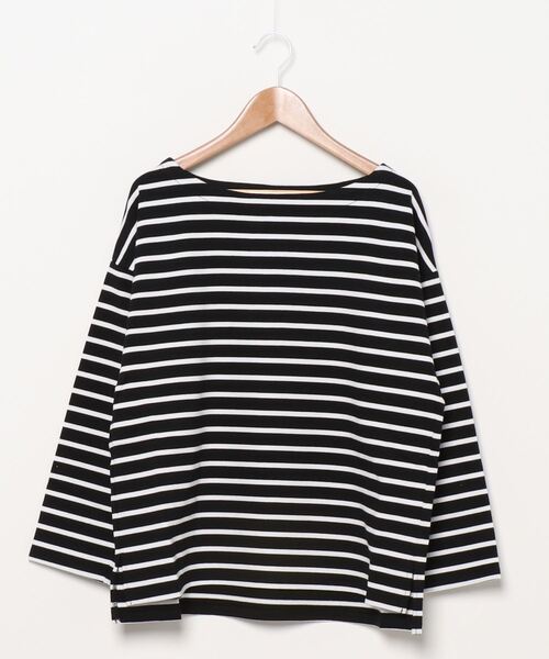 TIGORA(ティゴラ)の「ティゴラ TIGORA SMART ボートネックTシャツ TR-9C2640CLボSM(Tシャツ/カットソー・レディース・ベージュ/ブラック×ホワイト・L/M/S/XL)」の1枚目の写真