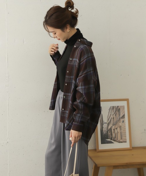 URBAN RESEARCH DOORS - 【きょん】ウールコットンチェックワイドシャツ  BROWN URBAN RESEARCH DOORS - 【きょん様専用】ウールコットン