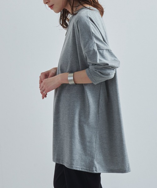Fizz（フィズ）の「【Fizz/フィズ】　チュニック丈ビッグロンTee（チュニック・レディース・グレー/ホワイト/ブラック/カーキ・L/M）」の3枚目の写真