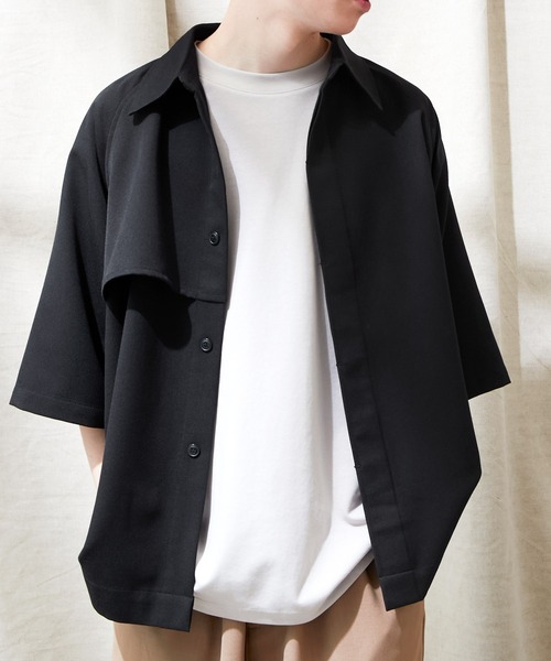 EMMA CLOTHES（エマクローズ）の「TRストレッチ ビッグシルエット ラグランスリーブ ヨークトレンチシャツ/バックロングベンツ(1/2 Sleeve) EMMA CLOTHES（シャツ/ブラウス・メンズ・ブラック/スモークグレー/ブラウン系その他/ライラック/ライトグレー・FREE）」の14枚目の写真