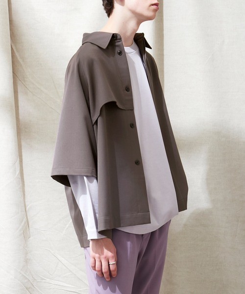 EMMA CLOTHES（エマクローズ）の「TRストレッチ ビッグシルエット ラグランスリーブ ヨークトレンチシャツ/バックロングベンツ(1/2 Sleeve) EMMA CLOTHES（シャツ/ブラウス・メンズ・ブラック/スモークグレー/ブラウン系その他/ライラック/ライトグレー・FREE）」の12枚目の写真