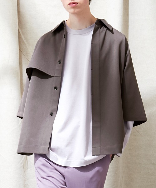 EMMA CLOTHES（エマクローズ）の「TRストレッチ ビッグシルエット ラグランスリーブ ヨークトレンチシャツ/バックロングベンツ(1/2 Sleeve) EMMA CLOTHES（シャツ/ブラウス・メンズ・ブラック/スモークグレー/ブラウン系その他/ライラック/ライトグレー・FREE）」の6枚目の写真