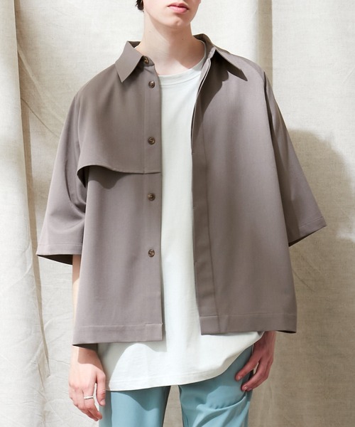 EMMA CLOTHES（エマクローズ）の「TRストレッチ ビッグシルエット ラグランスリーブ ヨークトレンチシャツ/バックロングベンツ(1/2 Sleeve) EMMA CLOTHES（シャツ/ブラウス・メンズ・ブラック/スモークグレー/ブラウン系その他/ライラック/ライトグレー・FREE）」の7枚目の写真