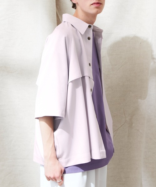 EMMA CLOTHES（エマクローズ）の「TRストレッチ ビッグシルエット ラグランスリーブ ヨークトレンチシャツ/バックロングベンツ(1/2 Sleeve) EMMA CLOTHES（シャツ/ブラウス・メンズ・ブラック/スモークグレー/ブラウン系その他/ライラック/ライトグレー・FREE）」の21枚目の写真