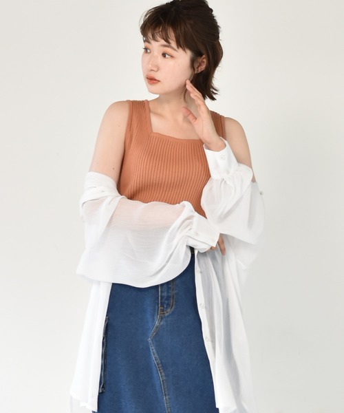 RETRO GIRL(レトロガール)の「スクエアリブニットタンク(タンクトップ・レディース・ライトグレー/ブラック/オフホワイト/オレンジ/グリーン・FREE)」の5枚目の写真