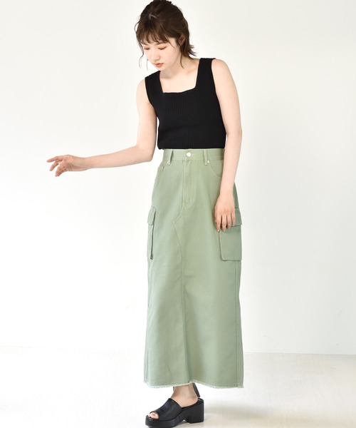 RETRO GIRL(レトロガール)の「スクエアリブニットタンク(タンクトップ・レディース・ライトグレー/ブラック/オフホワイト/オレンジ/グリーン・FREE)」の6枚目の写真