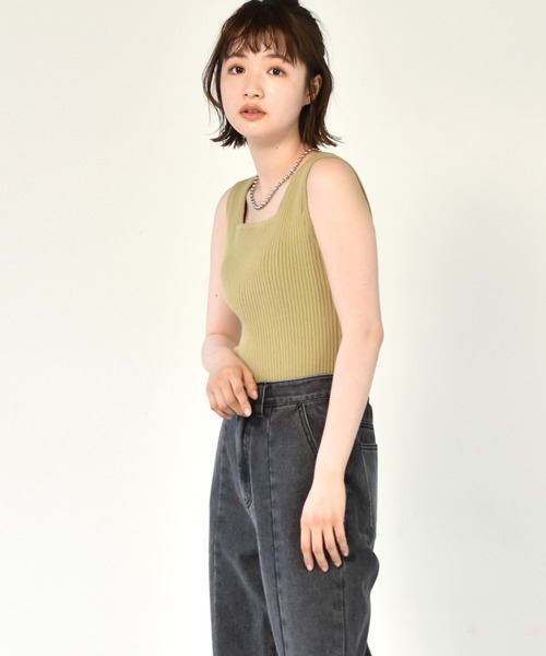 RETRO GIRL(レトロガール)の「スクエアリブニットタンク(タンクトップ・レディース・ライトグレー/ブラック/オフホワイト/オレンジ/グリーン・FREE)」の21枚目の写真