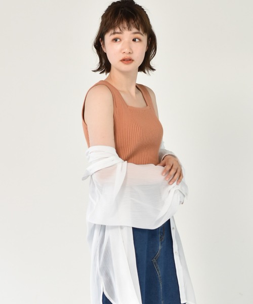 RETRO GIRL(レトロガール)の「スクエアリブニットタンク(タンクトップ・レディース・ライトグレー/ブラック/オフホワイト/オレンジ/グリーン・FREE)」の8枚目の写真