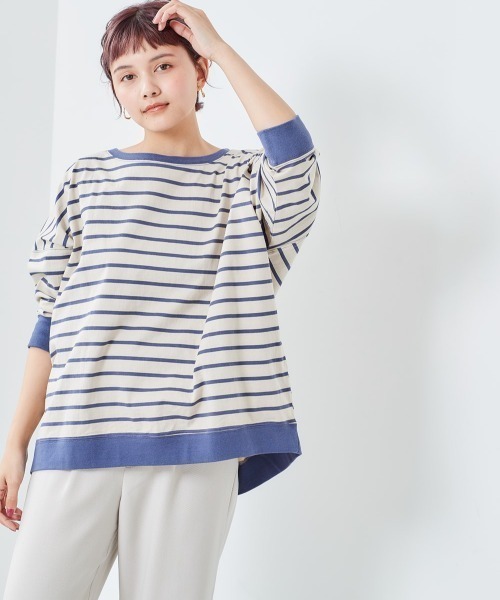 cepo(セポ)の「オーガニックコットンボーダー 7ブTee(Tシャツ/カットソー・レディース・カーキ/ホワイト系/グレー/チャコール/オフホワイト・M)」の1枚目の写真
