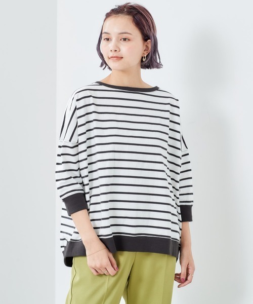 cepo(セポ)の「オーガニックコットンボーダー 7ブTee(Tシャツ/カットソー・レディース・カーキ/ホワイト系/グレー/チャコール/オフホワイト・M)」の2枚目の写真