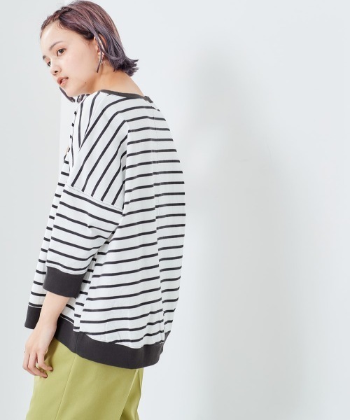 cepo(セポ)の「オーガニックコットンボーダー 7ブTee(Tシャツ/カットソー・レディース・カーキ/ホワイト系/グレー/チャコール/オフホワイト・M)」の6枚目の写真