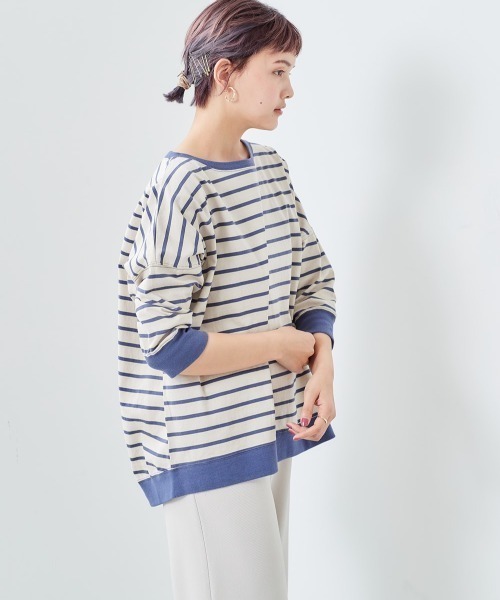 cepo(セポ)の「オーガニックコットンボーダー 7ブTee(Tシャツ/カットソー・レディース・カーキ/ホワイト系/グレー/チャコール/オフホワイト・M)」の7枚目の写真