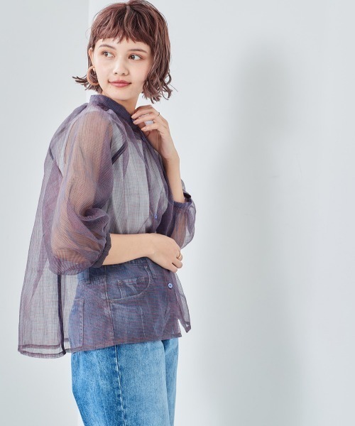 cepo（セポ）の「ミックスシアーギャザーブラウス（シャツ/ブラウス・レディース・オレンジ/ブルー・M）」の2枚目の写真