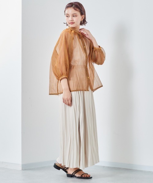 cepo（セポ）の「ミックスシアーギャザーブラウス（シャツ/ブラウス・レディース・オレンジ/ブルー・M）」の3枚目の写真