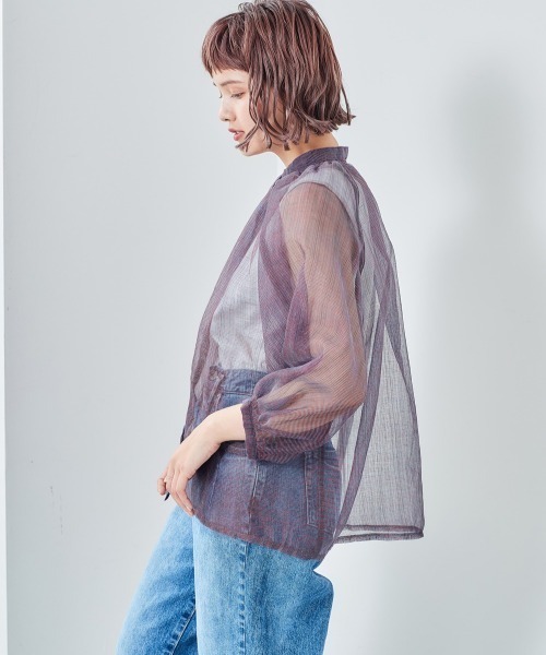 cepo（セポ）の「ミックスシアーギャザーブラウス（シャツ/ブラウス・レディース・オレンジ/ブルー・M）」の5枚目の写真