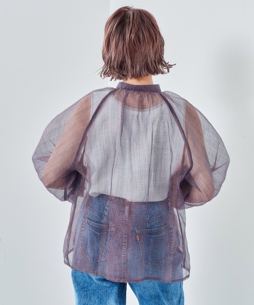 cepo（セポ）の「ミックスシアーギャザーブラウス（シャツ/ブラウス・レディース・オレンジ/ブルー・M）」の6枚目の写真