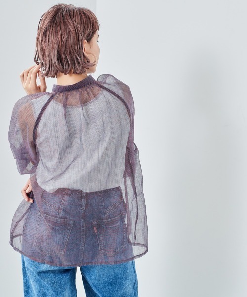 cepo（セポ）の「ミックスシアーギャザーブラウス（シャツ/ブラウス・レディース・オレンジ/ブルー・M）」の7枚目の写真