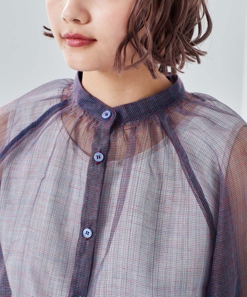 cepo（セポ）の「ミックスシアーギャザーブラウス（シャツ/ブラウス・レディース・オレンジ/ブルー・M）」の8枚目の写真