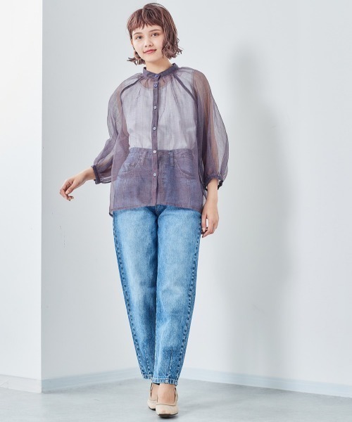 cepo（セポ）の「ミックスシアーギャザーブラウス（シャツ/ブラウス・レディース・オレンジ/ブルー・M）」の9枚目の写真