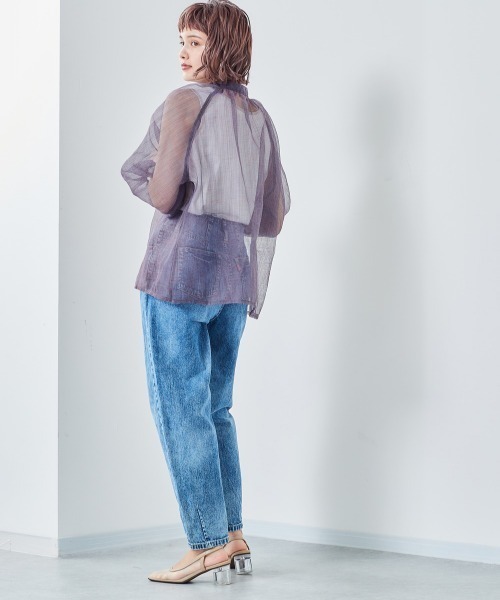 cepo（セポ）の「ミックスシアーギャザーブラウス（シャツ/ブラウス・レディース・オレンジ/ブルー・M）」の10枚目の写真