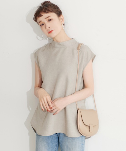 coca(coca)(コカ)の「リネンライクノースリーブトップス(シャツ/ブラウス・レディース・ベージュ/ネイビー・M/L)」の1枚目の写真