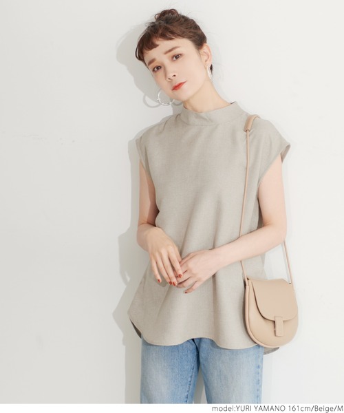 coca(coca)(コカ)の「リネンライクノースリーブトップス(シャツ/ブラウス・レディース・ベージュ/ネイビー・M/L)」の3枚目の写真