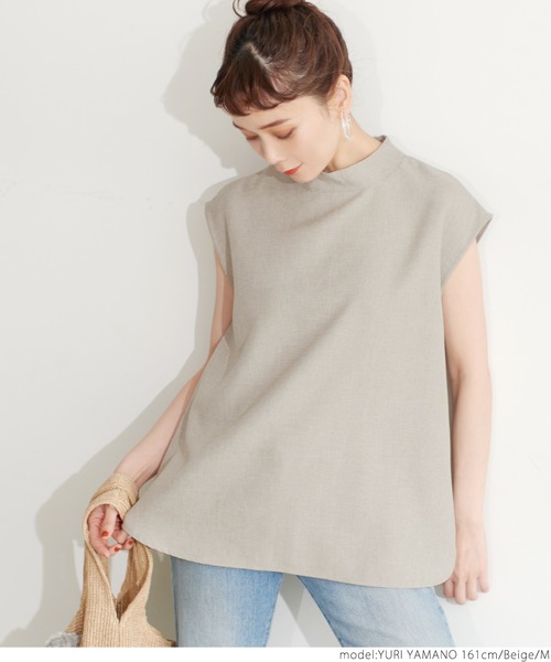coca(coca)(コカ)の「リネンライクノースリーブトップス(シャツ/ブラウス・レディース・ベージュ/ネイビー・M/L)」の5枚目の写真