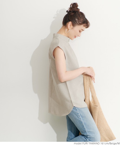 coca(coca)(コカ)の「リネンライクノースリーブトップス(シャツ/ブラウス・レディース・ベージュ/ネイビー・M/L)」の6枚目の写真