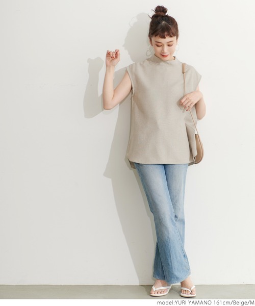 coca(coca)(コカ)の「リネンライクノースリーブトップス(シャツ/ブラウス・レディース・ベージュ/ネイビー・M/L)」の7枚目の写真