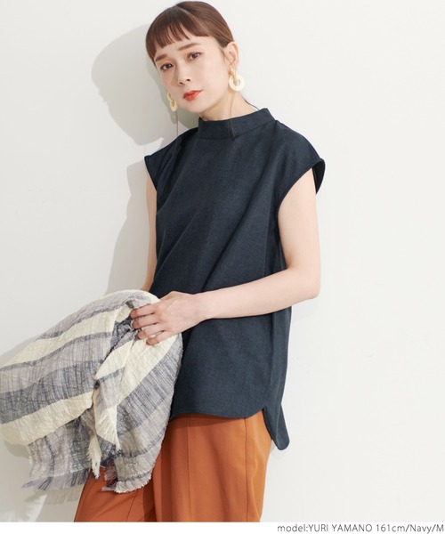 coca(coca)(コカ)の「リネンライクノースリーブトップス(シャツ/ブラウス・レディース・ベージュ/ネイビー・M/L)」の10枚目の写真