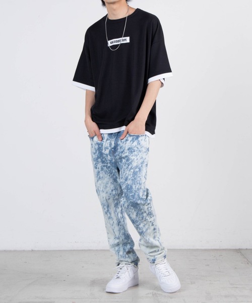 WEGO（ウィゴー）の「WEGO/バンダナプリントレイヤードビックシルエット半袖Tシャツ（Tシャツ/カットソー・メンズ・ホワイト/ブラック/イエロー・MEDIUM/LARGE）」の12枚目の写真