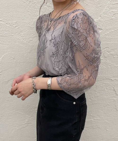 MOI モイ  CURSA GILET SILVER  レーストップス テクスチャーレース2アイテムセットアップ | ファッション通販