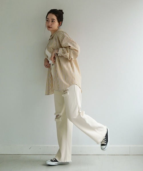 TINA：JOJUN（ティーナジョジュン）の「ダメージ ストレート デニム パンツ TINA：JOJUN（デニムパンツ・レディース・ライトブルー/アイボリー・S/M/XS）」の9枚目の写真