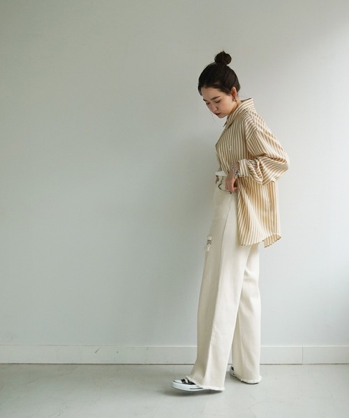 TINA：JOJUN（ティーナジョジュン）の「ダメージ ストレート デニム パンツ TINA：JOJUN（デニムパンツ・レディース・ライトブルー/アイボリー・S/M/XS）」の12枚目の写真