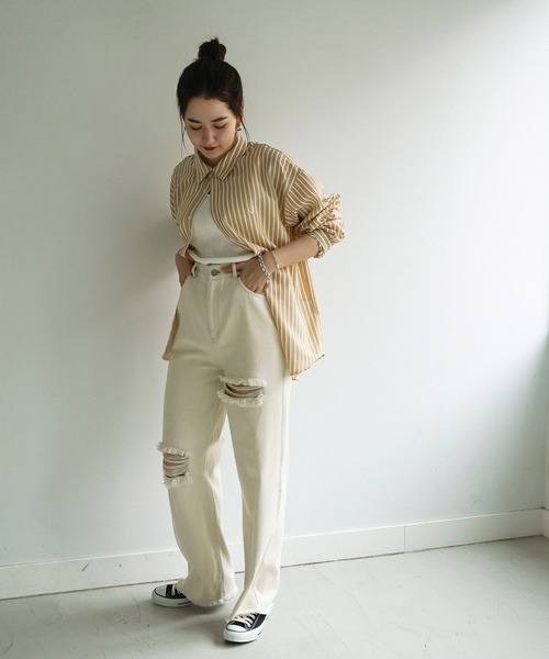 TINA：JOJUN（ティーナジョジュン）の「ダメージ ストレート デニム パンツ TINA：JOJUN（デニムパンツ・レディース・ライトブルー/アイボリー・S/M/XS）」の13枚目の写真