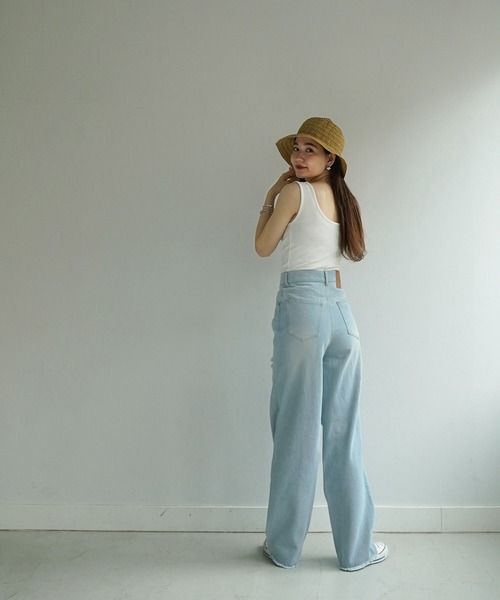 TINA：JOJUN（ティーナジョジュン）の「ダメージ ストレート デニム パンツ TINA：JOJUN（デニムパンツ・レディース・ライトブルー/アイボリー・S/M/XS）」の15枚目の写真