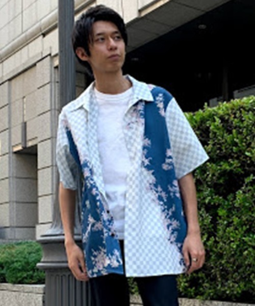 axes femme(アクシーズファム)の「和柄mixハワイアンシャツ(シャツ/ブラウス・メンズ・オレンジ/ブルー・MEDIUM/LARGE)」の1枚目の写真