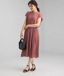 green label relaxing | スタンド ネック  ウエストゴム フレンチスリーブ ワンピース(ワンピース)