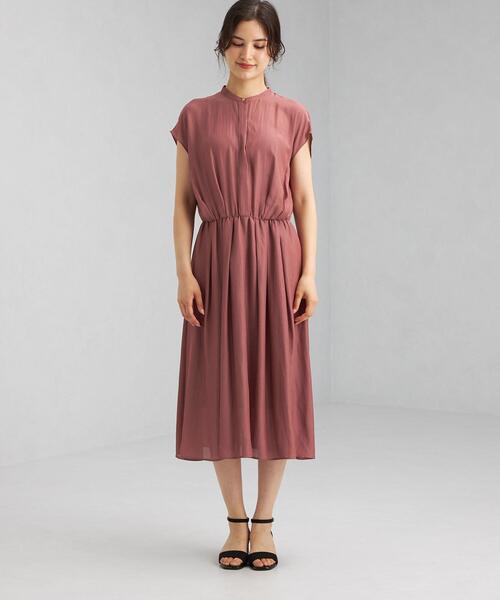 green label relaxing（グリーンレーベルリラクシング）の「スタンド ネック  ウエストゴム フレンチスリーブ ワンピース（ワンピース・レディース・オリーブ/ピンク/ロイヤルブルー・38/36）」の4枚目の写真