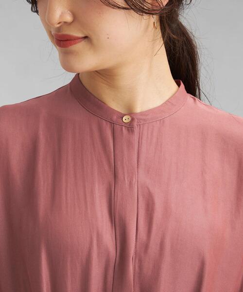 green label relaxing（グリーンレーベルリラクシング）の「スタンド ネック  ウエストゴム フレンチスリーブ ワンピース（ワンピース・レディース・オリーブ/ピンク/ロイヤルブルー・38/36）」の7枚目の写真