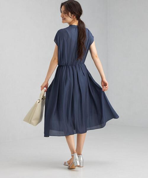 グリーンレーベルリラクシング ネイビー ロング ワンピース フレンチスリーブ UNITED ARROWS green label relaxing｜【別注】<Champion