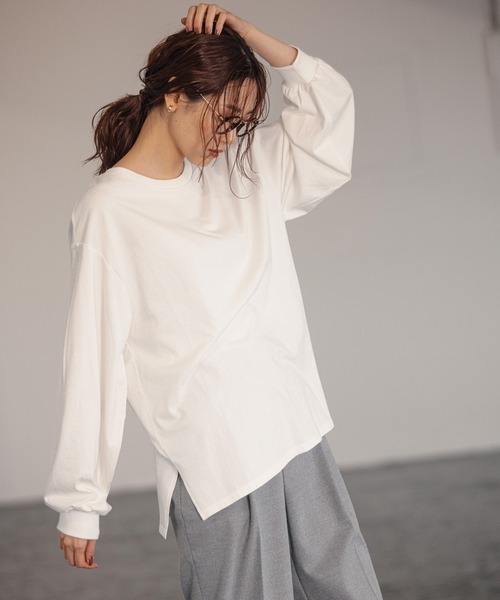 GLOBAL WORK（グローバルワーク）の「袖ボリュームロンＴ/957150（Tシャツ/カットソー・レディース・ホワイト/ブラック/その他/ダークグレー/キャメル・MEDIUM/LARGE）」の2枚目の写真