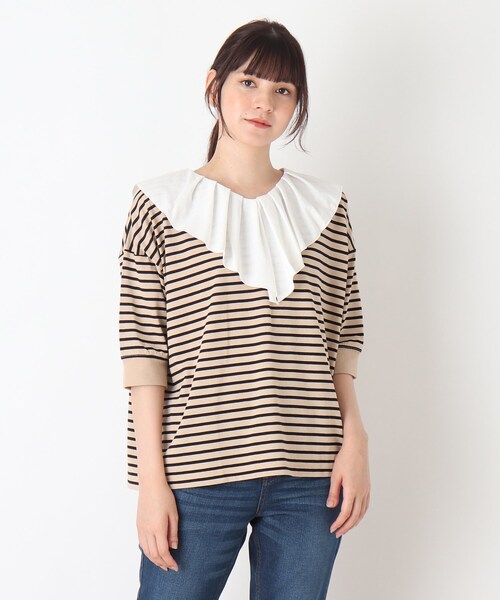 Cutie Blonde(キューティーブロンド)の「◆【S-L】前後2WAYフリルカラープルオーバー(Tシャツ/カットソー・レディース・ピンク系/ブラック/ホワイト系5/ライトベージュ/ベージュ系2・01/03/02)」の4枚目の写真