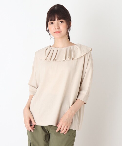 Cutie Blonde(キューティーブロンド)の「◆【S-L】前後2WAYフリルカラープルオーバー(Tシャツ/カットソー・レディース・ピンク系/ブラック/ホワイト系5/ライトベージュ/ベージュ系2・01/03/02)」の3枚目の写真