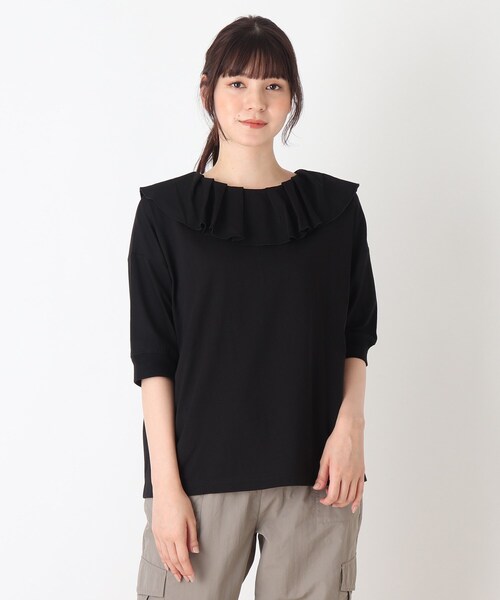 Cutie Blonde(キューティーブロンド)の「◆【S-L】前後2WAYフリルカラープルオーバー(Tシャツ/カットソー・レディース・ピンク系/ブラック/ホワイト系5/ライトベージュ/ベージュ系2・01/03/02)」の1枚目の写真