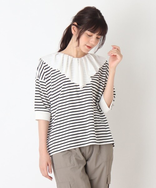 Cutie Blonde(キューティーブロンド)の「◆【S-L】前後2WAYフリルカラープルオーバー(Tシャツ/カットソー・レディース・ピンク系/ブラック/ホワイト系5/ライトベージュ/ベージュ系2・01/03/02)」の12枚目の写真