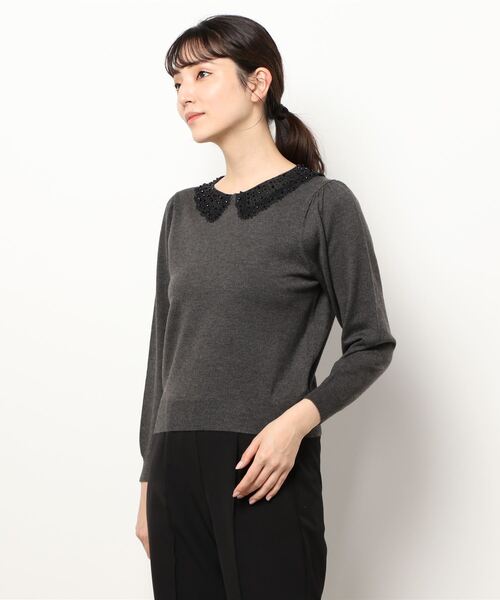 STRAWBERRY-FIELDS（ストロベリーフィールズ）の「プティローザ　ニット（ニット/セーター・レディース・ブラック/チャコールグレー/キナリ・2）」の3枚目の写真