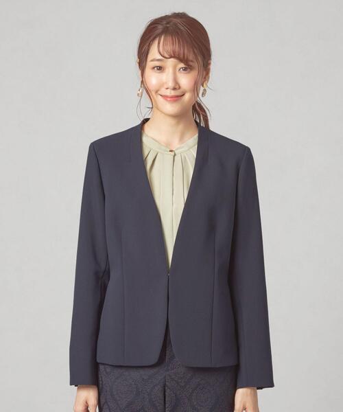 closet story（クローゼットストーリー）の「＜closet story（クローゼットストーリー）＞ダブルクロス カラーレスジャケット -ウォッシャブル-（ノーカラージャケット・レディース・ナチュラル/ベージュ/ネイビー・S/M/L）」の4枚目の写真